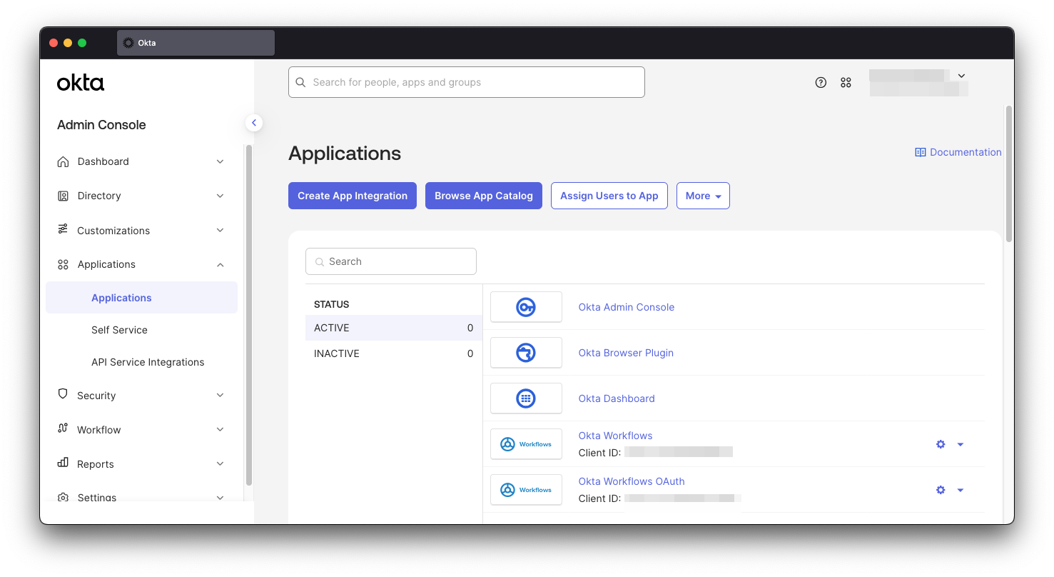 Okta applications list